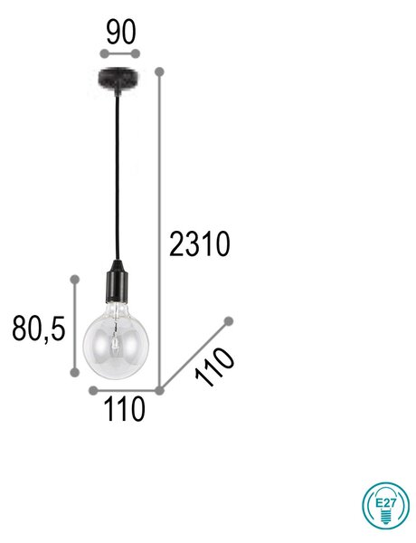 Φωτιστικό Κρεμαστό Ideal Lux Edison 113319 Μαύρο