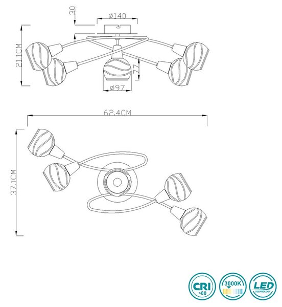 Φωτιστικό Οροφής Globo Lighting Roman 54348-5 Νίκελ Ματ