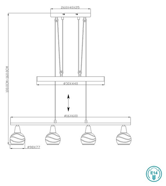 Κρεμαστό Φωτιστικό Ράγα Globo Lighting Elliott 54341-4Z Νίκελ Ματ