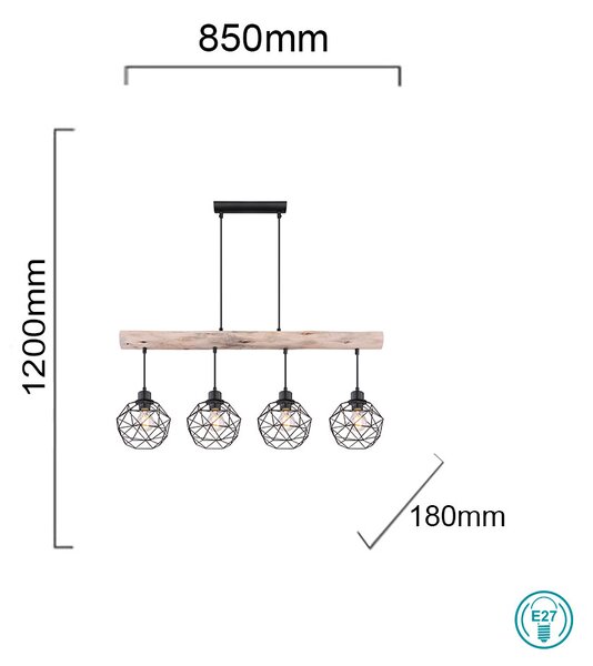 Κρεμαστό Φωτιστικό Ράγα Globo Lighting Theodor 15416-4 Μαύρο