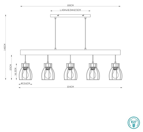 Κρεμαστό Φωτιστικό Ράγα Globo Lighting Mina 15326-5N Μαύρο