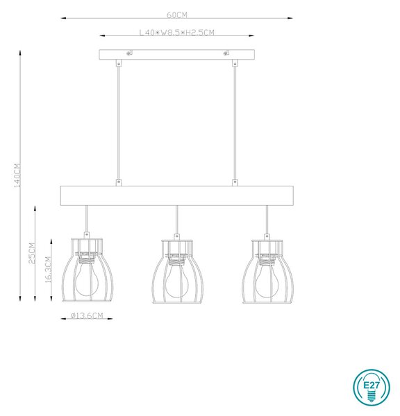 Κρεμαστό Φωτιστικό Ράγα Globo Lighting Mina 15326-3N Μαύρο