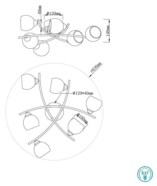 Φωτιστικό Οροφής Globo Lighting Sarini 54003-6 Μαύρο