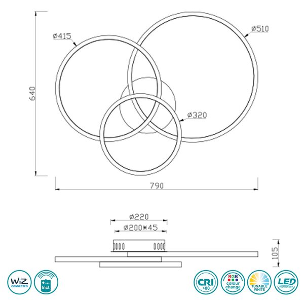 Φωτιστικό Οροφής Trio Lighting Aaron 652710342 Ανθρακί Smart