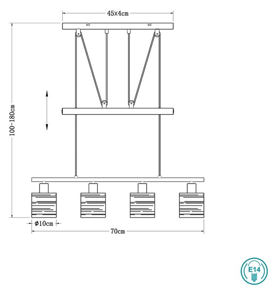 Κρεμαστό Φωτιστικό Ράγα Globo Lighting Tunno 15342-4HZ Μαύρο