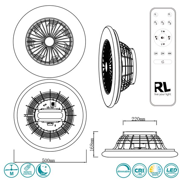 Ανεμιστήρας Οροφής RL Lighting Stralsund R62522187 Γκρι με Φως