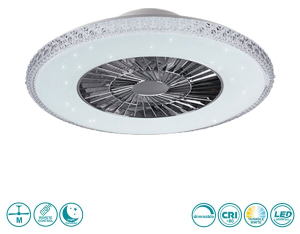 Ανεμιστήρας Οροφής RL Lighting Harstad R62412106 Χρώμιο-Λευκός με Φως