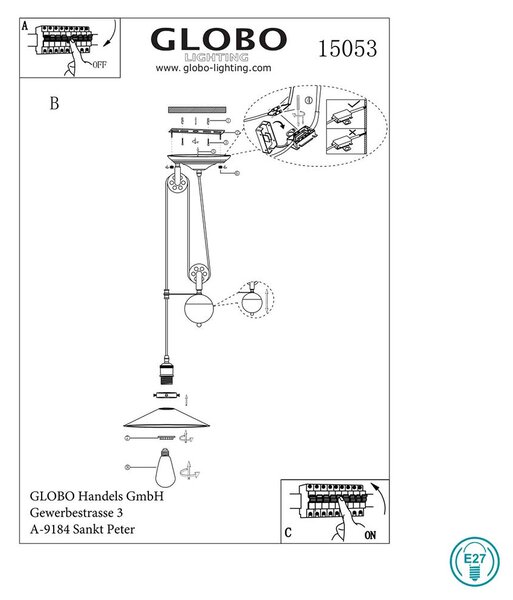 Κρεμαστό Φωτιστικό Globo Lighting Lenius 15053 Μαύρο