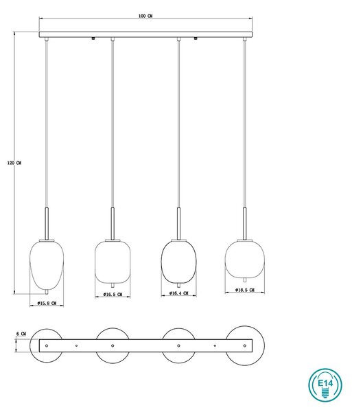 Κρεμαστό Φωτιστικό Ράγα Globo Lighting Blacky 15345-4 Μαύρο