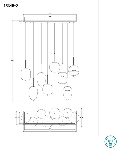 Κρεμαστό Φωτιστικό Ράγα Globo Lighting Blacky 15345-8 Μαύρο