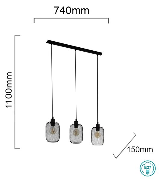 Φωτιστικό Κρεμαστό Ράγα Vintage Industrial Eglo Wrington 43333 Μαύρο