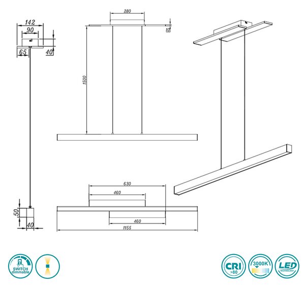 Φωτιστικό Κρεμαστό Trio Lighting Belfast 375510432 Μαύρο Ματ