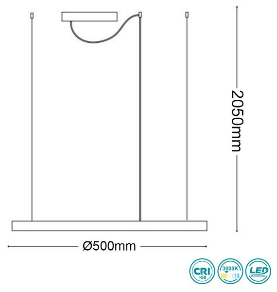 Φωτιστικό Κρεμαστό Ideal Lux Oracle Slim 229492 D50 Μαύρο (3000Κ)