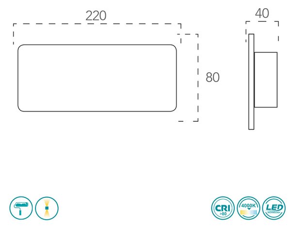 Απλίκα Intec Led-Optisei-AP22 8031414866571 Γύψινη