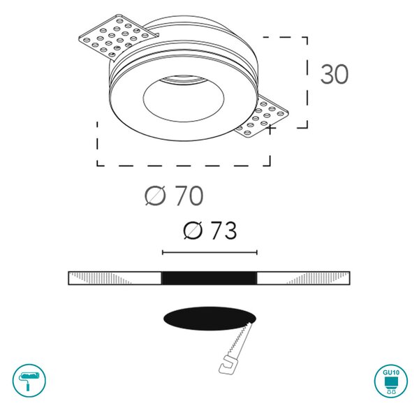 Φωτιστικό Σποτ Χωνευτό Intec Mini-R1 8031414873623 Γύψινο