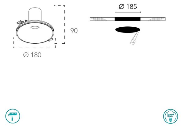 Φωτιστικό Σποτ Χωνευτό Intec Eva-R1 8031414873609 Γύψινο