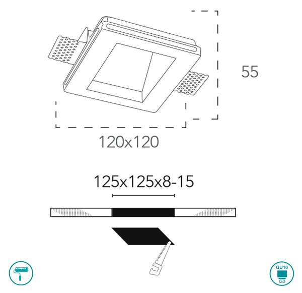 Φωτιστικό Σποτ Χωνευτό Intec Ghost-Q1D 8031434241211 Γύψινο Ασύμμετρο