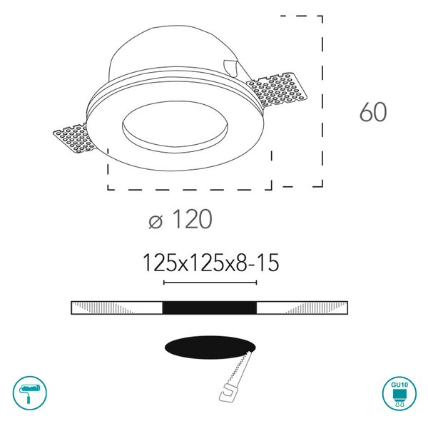 Φωτιστικό Σποτ Χωνευτό Intec Snow-R 8031440351607 Γύψινο