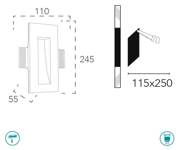 Φωτιστικό Σποτ Χωνευτό Επίτοιχο Intec Ariel-QL1 8031434151213 Γύψινο