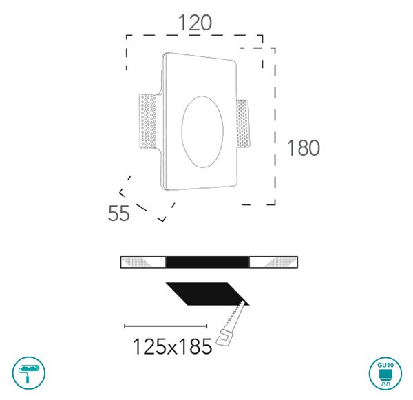 Φωτιστικό Σποτ Χωνευτό Επίτοιχο Intec Ariel-RM1 8031434121216 Γύψινο