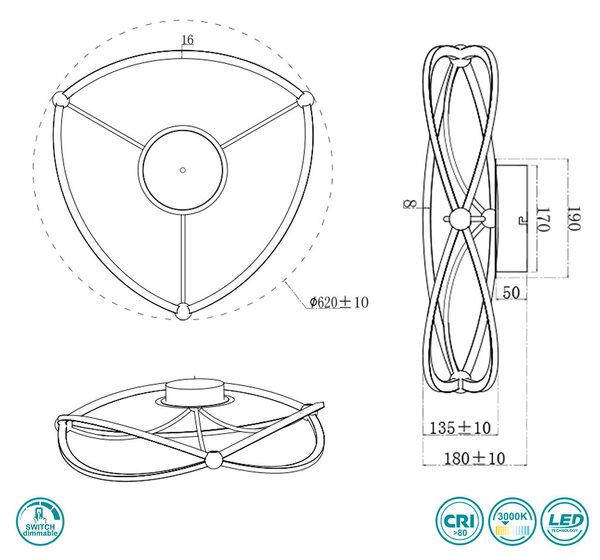 Φωτιστικό Οροφής Trio Lighting Charivari 621290107 Νίκελ Ματ