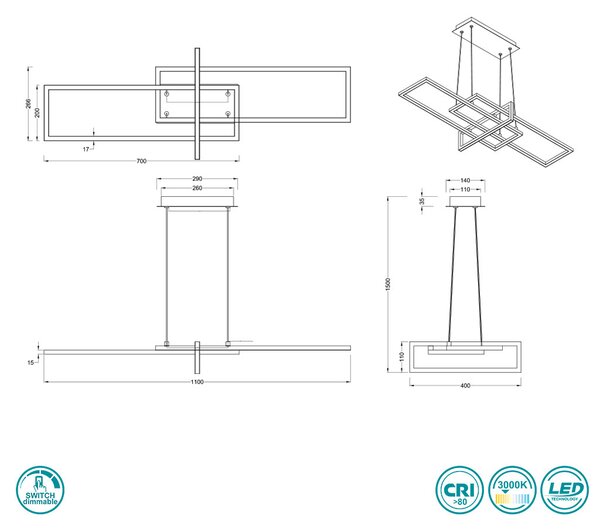 Φωτιστικό Κρεμαστό Trio Lighting Salinas 320310308 Μπρονζέ - Μαύρο Ματ