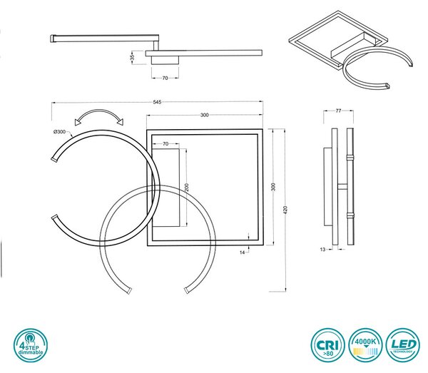 Φωτιστικό Οροφής RL Lighting Pivot R62162131 Λευκό Ματ (4000K)