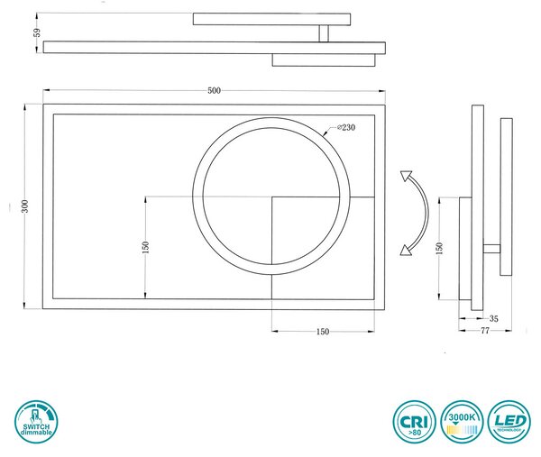 Φωτιστικό Οροφής RL Lighting Verso R62182132 Μαύρο Ματ