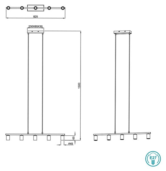 Φωτιστικό Κρεμαστό Ράγα RL Lighting Vannes R30185032 Μαύρο Ματ