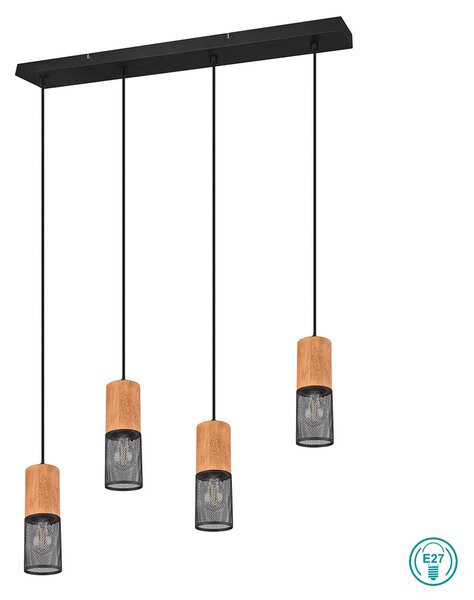 Φωτιστικό Κρεμαστό Ράγα Trio Lighting Tosh 304300432 Ξύλο - Μαύρο Ματ