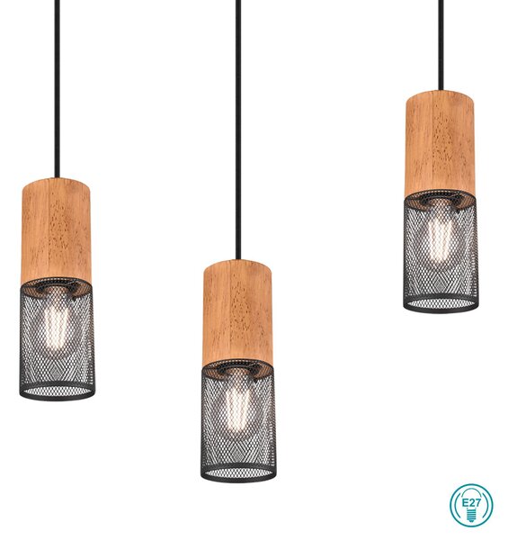 Φωτιστικό Κρεμαστό Ράγα Trio Lighting Tosh 304300432 Ξύλο - Μαύρο Ματ