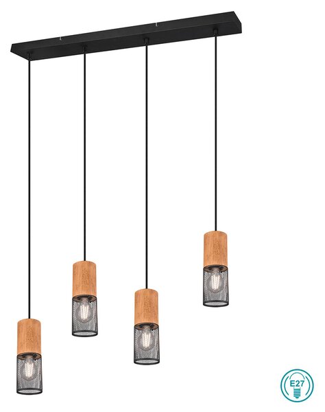 Φωτιστικό Κρεμαστό Ράγα Trio Lighting Tosh 304300432 Ξύλο - Μαύρο Ματ