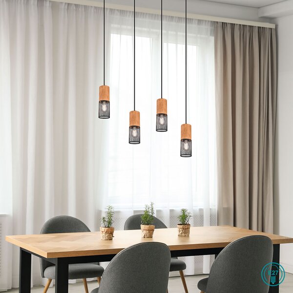 Φωτιστικό Κρεμαστό Ράγα Trio Lighting Tosh 304300432 Ξύλο - Μαύρο Ματ