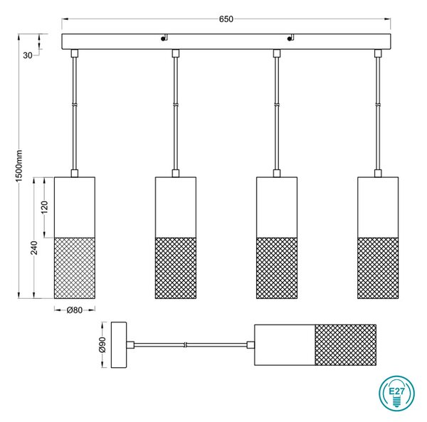 Φωτιστικό Κρεμαστό Ράγα Trio Lighting Tosh 304300434 Λευκό Ξύλο - Μαύρο Ματ