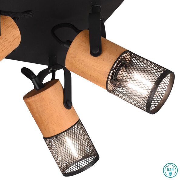 Φωτιστικό Οροφής Σποτ Retro Trio Lighting Tosh 804300432 Ξύλο - Μαύρο Ματ