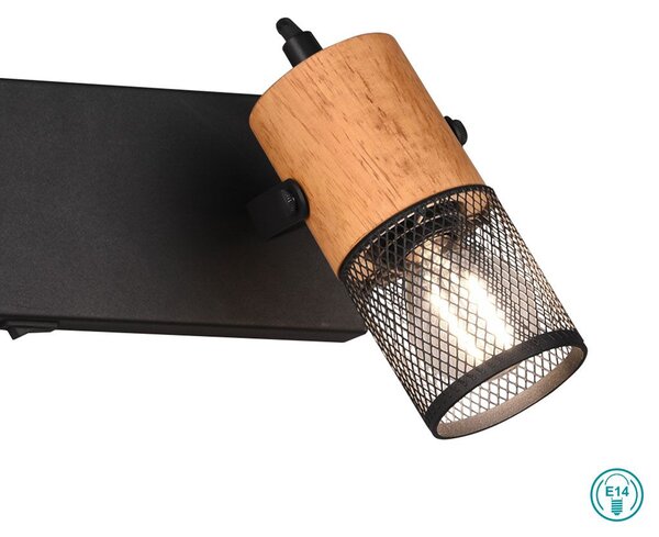 Φωτιστικό Ράγα Σποτ Retro Trio Lighting Tosh 804370232 Ξύλο - Μαύρο Ματ