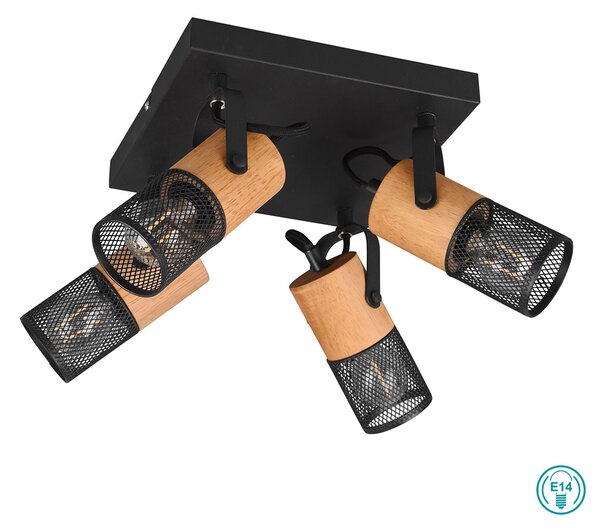 Φωτιστικό Οροφής Σποτ Retro Trio Lighting Tosh 804300432 Ξύλο - Μαύρο Ματ