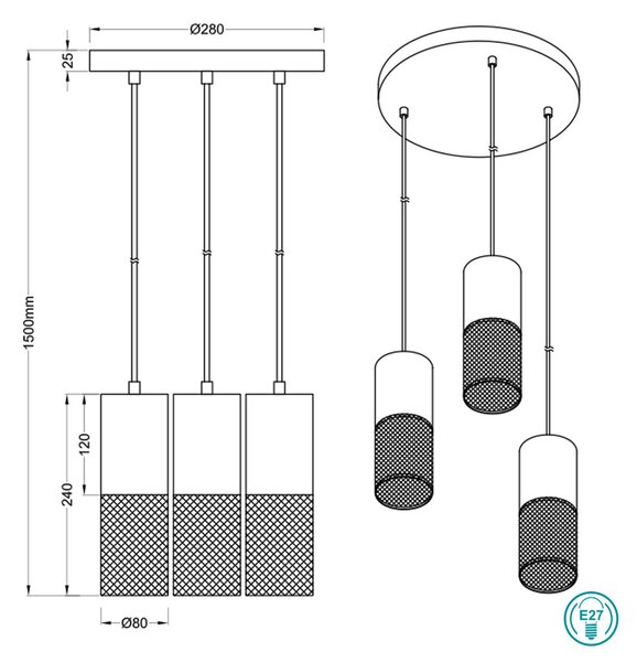 Φωτιστικό Κρεμαστό Trio Lighting Tosh 304330334 Λευκό Ξύλο - Μαύρο Ματ