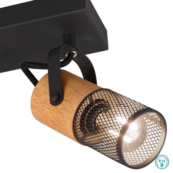 Φωτιστικό Οροφής Ράγα Σποτ Retro Trio Lighting Tosh 804300332 Ξύλο - Μαύρο Ματ