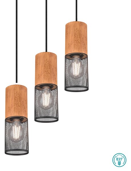 Φωτιστικό Κρεμαστό Trio Lighting Tosh 304330332 Ξύλο - Μαύρο Ματ