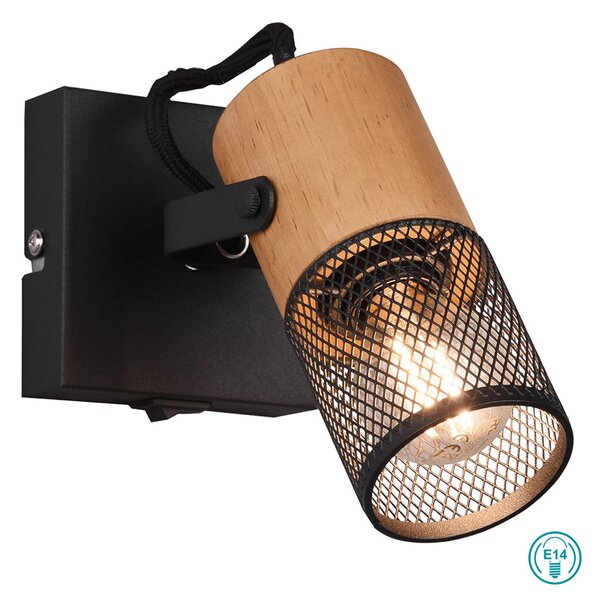 Φωτιστικό Οροφής Σποτ Retro Trio Lighting Tosh 804370132 Ξύλο - Μαύρο Ματ