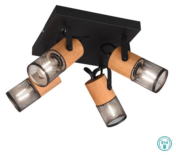 Φωτιστικό Οροφής Σποτ Retro Trio Lighting Tosh 804300432 Ξύλο - Μαύρο Ματ