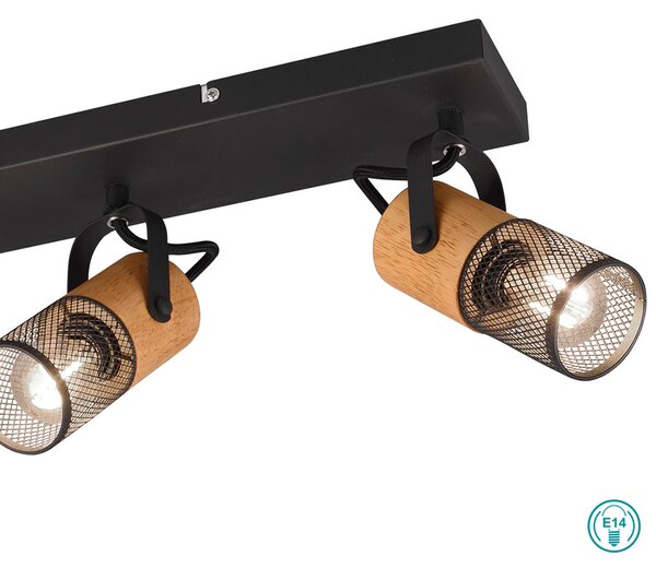 Φωτιστικό Οροφής Ράγα Σποτ Retro Trio Lighting Tosh 804300332 Ξύλο - Μαύρο Ματ