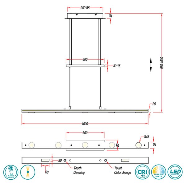 Φωτιστικό Κρεμαστό Trio Lighting Lacal 379190732 Μαύρο Ματ