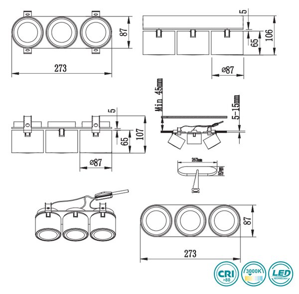 Φωτιστικό Οροφής Ράγα Trio Lighting Taurus 652910332 Μαύρο Ματ