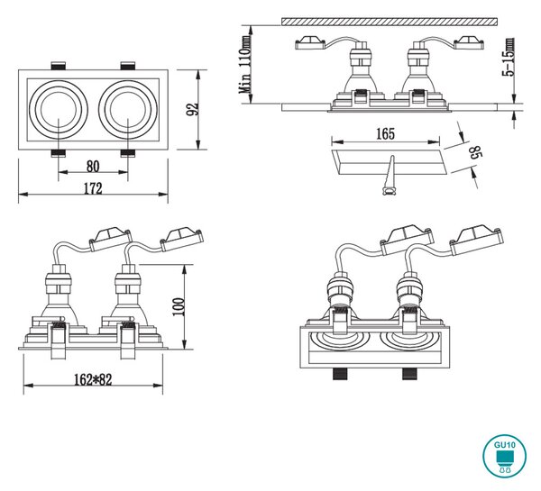 Φωτιστικό Σποτ Χωνευτό Trio Lighting Kenai 651600232 Μαύρο Ματ