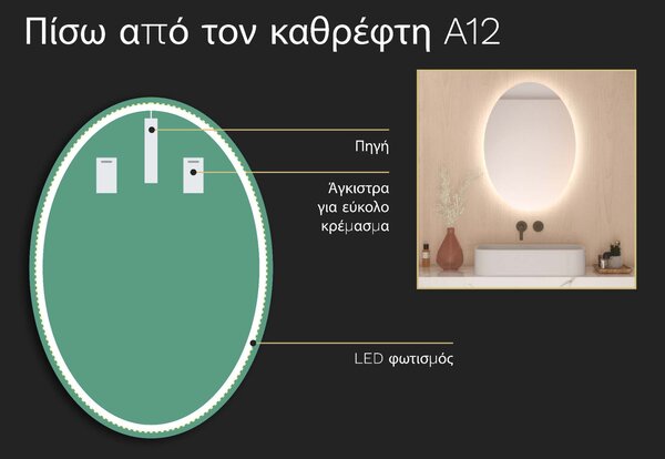 Οβάλ καθρέφτης με φωτισμό LED A12