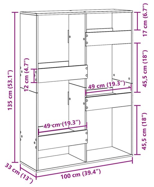 Βιβλιοθήκη Αρτισιανή Δρυς 100x33x135 εκ. Επεξ. Ξύλο - Καφέ