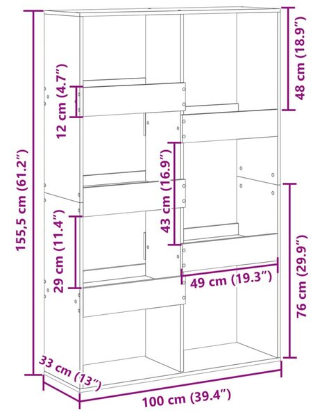 Βιβλιοθήκη/Διαχωριστικό Χώρου 100x33x155,5 εκ. Επεξ. Ξύλο - Καφέ