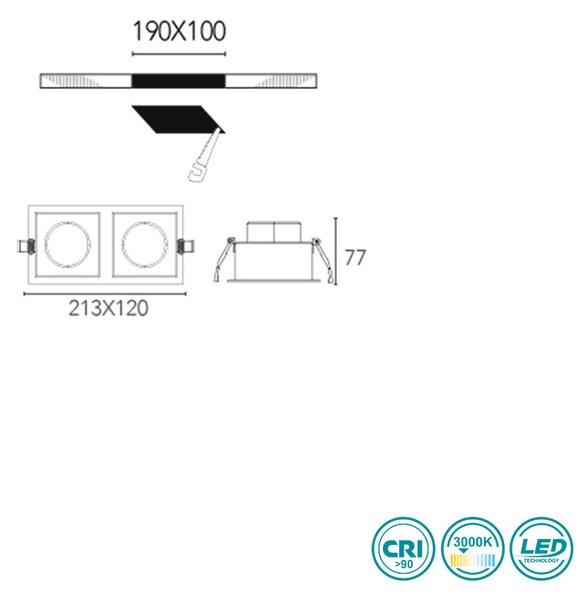 Φωτιστικό Σποτ Χωνευτό Intec Apollo-2X10C 8031440360647 (3000K)